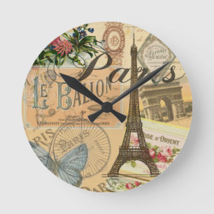 Paris Frankreich Vintage Reisen Kunstvoll wandern Runde Wanduhr