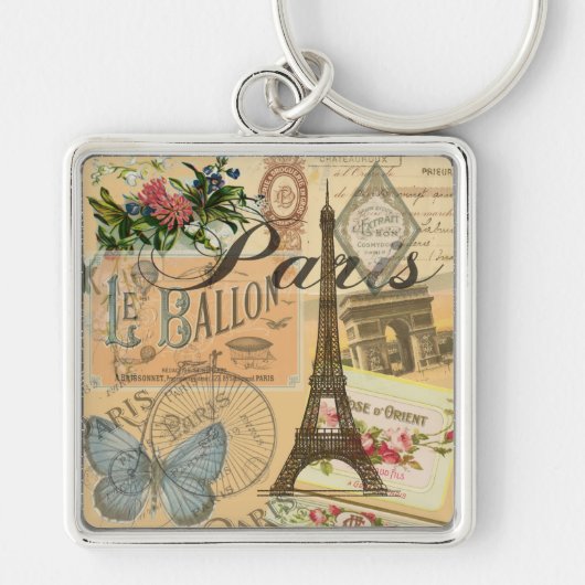 Paris Frankreich Vintage Reisen Kunstvoll wandern Schlüsselanhänger (Vorne)