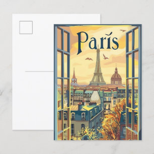 Paris Frankreich Vintage Retro Reiseillustration Postkarte