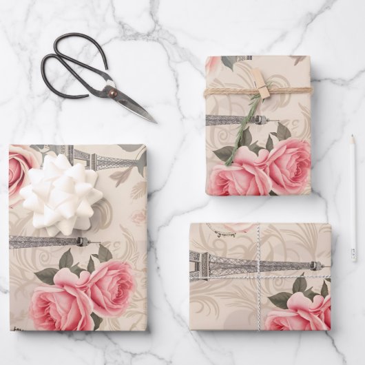 Paris Frankreich Vintages Muster Geschenkpapier Set (Vorderseite)