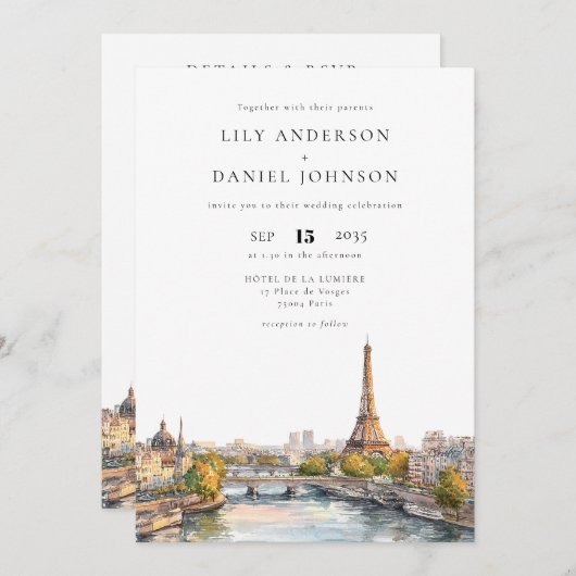 Paris-Frankreich-Zielort in einer Hochzeit Einladung (Vorne/Hinten)