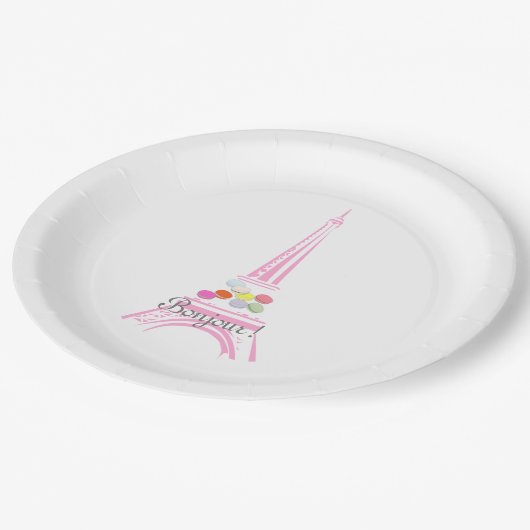 Paris-Franzosen Macaron Eiffelturm Pappteller (Schrägansicht)