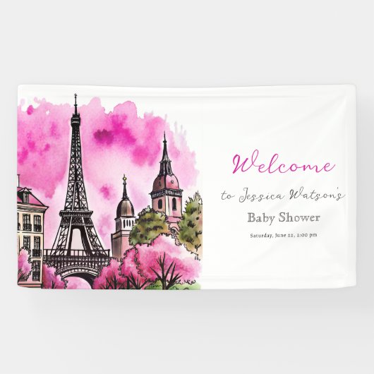 Paris Französisch Bonjour Bebe Pink Black Baby Dus Banner (Horizontal)