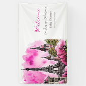 Paris Französisch Bonjour Bebe Pink Black Baby Dus Banner (Vertikal)