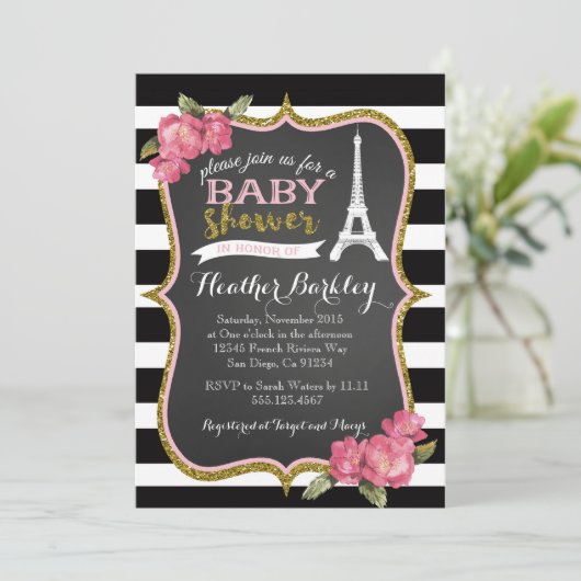 Paris Französisch Eiffel Tower Babydusche Einladun Einladung (Stehend Vorderseite)