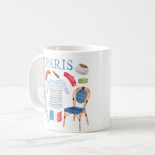 Paris Französisch Wasserfarbe Doodles Tasse (Vorderseite Links)