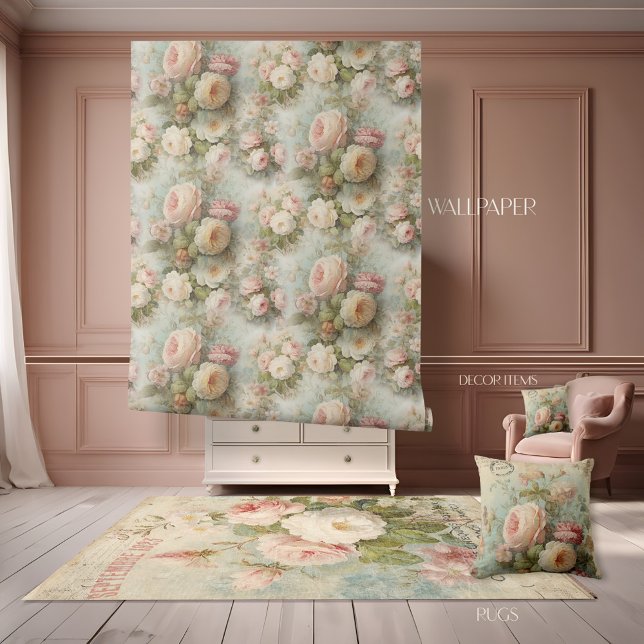 Paris Französische Blume Vintag Rosa und Blau Tapete (Von Creator hochgeladen)