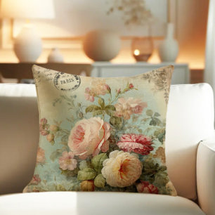 Paris Französischer Blumenmarkt Vintage Rosa Flora Kissen
