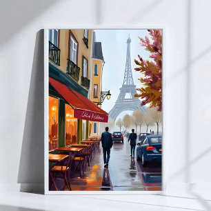 Paris Französisches Café Eiffelturm Aquarell Poster