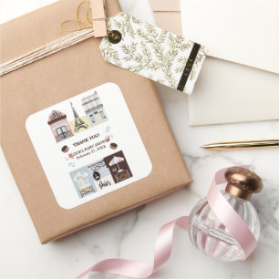Paris French Cafe Patisserie Babyparty  Quadratischer Aufkleber