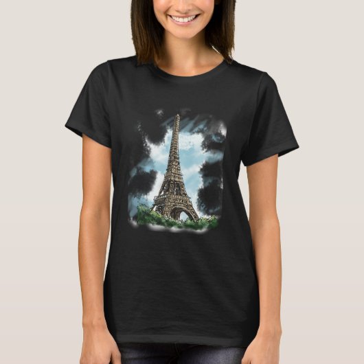Paris French Eiffel Tower European French Blue Sky T-Shirt (Vorderseite)