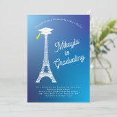 Paris French Eiffel Tower Graduation Party Einladung (Stehend Vorderseite)