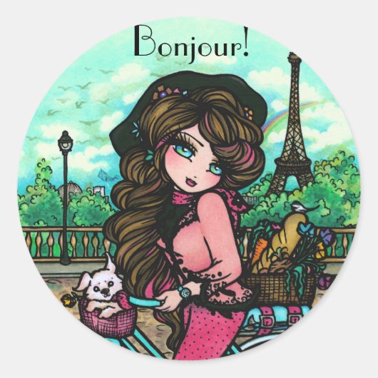 Paris French Girl Bonjour Stickers von Hannah Lynn (Vorderseite)