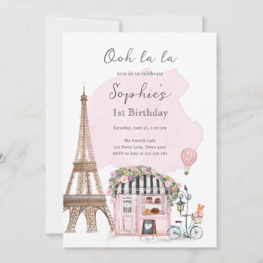 Paris French Parisian Café Party Girl Einladung (Vorderseite)