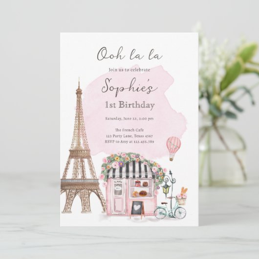 Paris French Parisian Café Party Girl Einladung (Stehend Vorderseite)