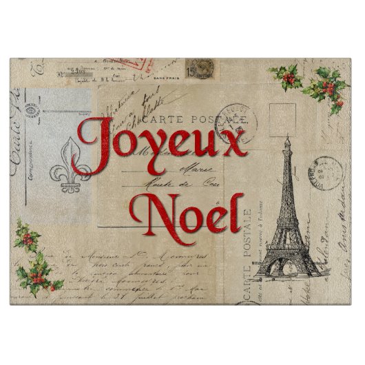 Paris French Postcards Christmas Cutting Board Schneidebrett (Vorderseite)