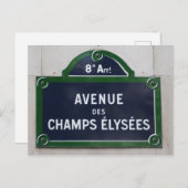 Paris French Street Road Wegweiser Champs Elysees Postkarte (Vorne/Hinten)