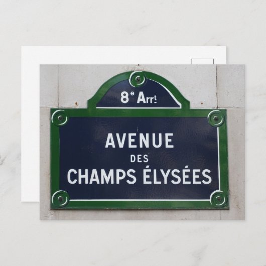 Paris French Street Road Wegweiser Champs Elysees Postkarte (Vorne/Hinten)