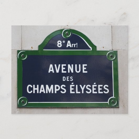 Paris French Street Road Wegweiser Champs Elysees Postkarte (Vorderseite)