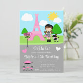 Paris Geburtstag Brünettes Haar Girl and Poodle Einladung (Stehend Vorderseite)