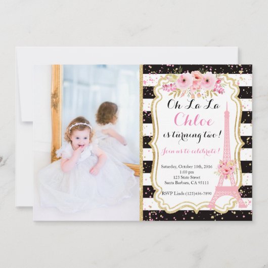 Paris Geburtstag Einladung Eiffelturm (Vorderseite)