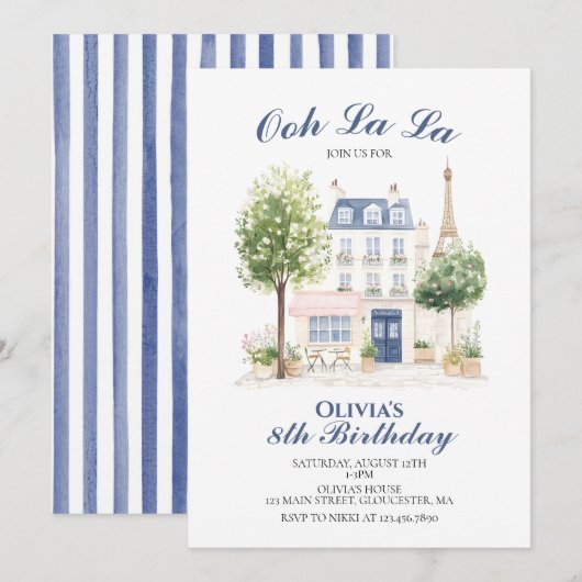 Paris Geburtstag Parisian Café Teeparty Einladung (Vorne/Hinten)