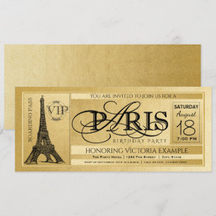 Paris Geburtstagseinladung Gold Paris Ticket Einladung