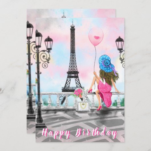 Paris Geburtstagskarte mit Eiffelturm (Vorne/Hinten)