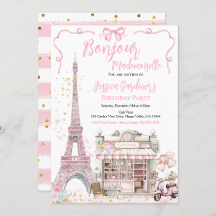 Paris Geburtstagsparty Bonjour Mademoiselle Pink Einladung