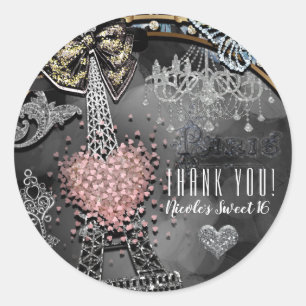 Paris Glamour Funkeln Frankreich Süße 16 Party Runder Aufkleber