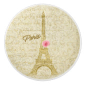 Paris Golden Eiffel Tower & Pink Rose Elegante Keramikknauf (Vorderseite)