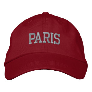 PARIS Graue Stickerei auf Rot Bestickte Baseballkappe