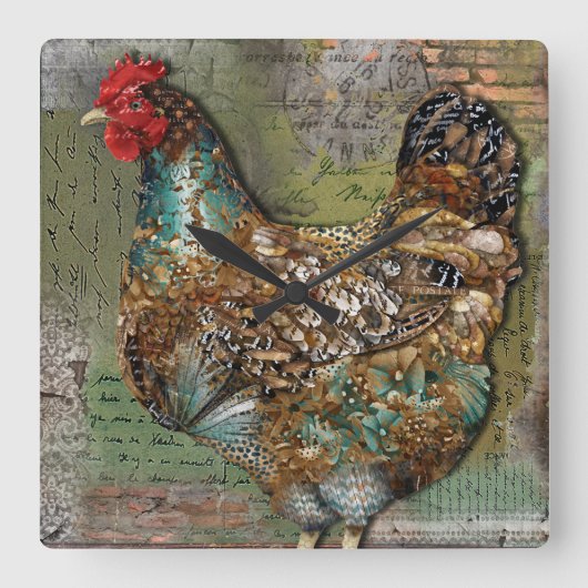 Paris Hen Clock Quadratische Wanduhr (Vorderseite)