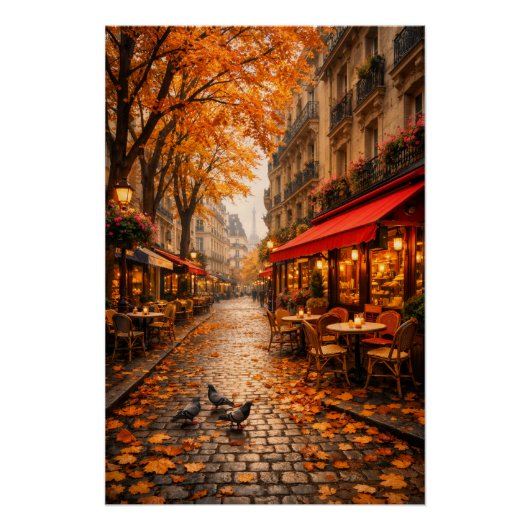 Paris Herbst Café Straße – Warmes Herbstposter Poster (Vorderseite)