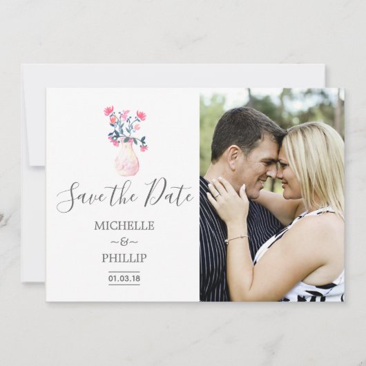 Paris Hochzeit Aquarellblumen Save the Date (Vorderseite)