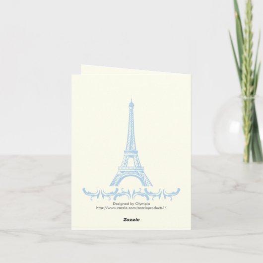 Paris Hochzeit blau Eiffelturm Elfenbein Danke (Rückseite)
