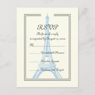 Paris Hochzeit blauer Eiffelturm auf Elfenbein RSV RSVP Karte