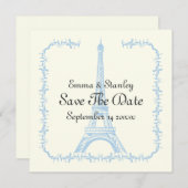Paris Hochzeit-Blauer Eiffelturm Save the Date Kar (Vorne/Hinten)