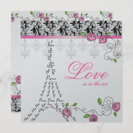 Paris Hochzeit Einladen Rosenrosen Silber Schwarz- Einladung