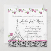 Paris Hochzeit Einladung Pink Roses Schwarz-weiß (Rückseite)