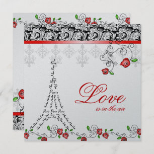 Paris Hochzeit Einladung Rote Rosen Silver Schwarz