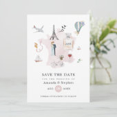 Paris Hochzeit in Urlaubsort Mit Monogramm Foto Save The Date (Stehend Vorderseite)