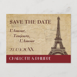 Paris-Hochzeit in Urlaubsort Save the Date Ankündigungspostkarte