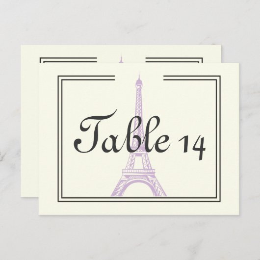 Paris Hochzeit lila Eiffelturm Tischnummer (Vorne/Hinten)