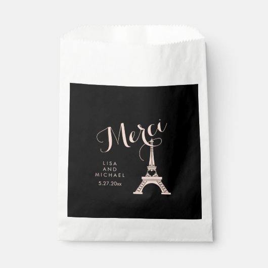 Paris Hochzeit mit Eiffelturm in Schwarz und Rosa Geschenktütchen (Vorderseite)