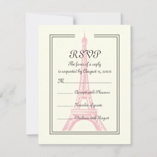 Paris Hochzeit rosa Eiffelturm auf Elfenbein RSVP- RSVP Karte (Vorderseite)