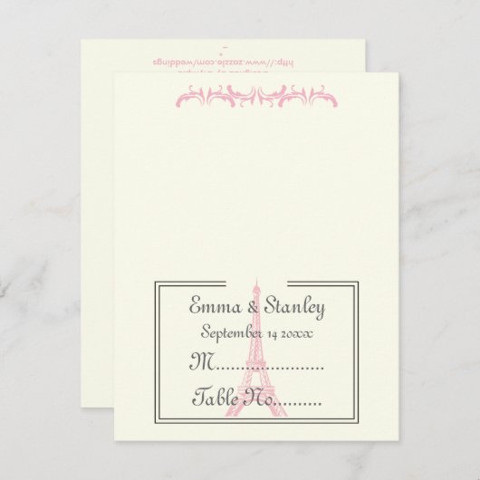 Paris Hochzeit rosa Eiffelturm Elfenbeinkarte Einladung (Vorne/Hinten)