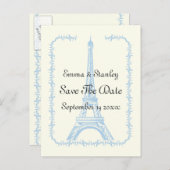 Paris Hochzeitsblauer Eiffelturm Save the Date Ankündigungspostkarte (Vorne/Hinten)