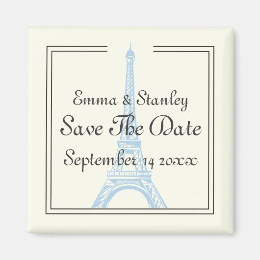 Paris Hochzeitsblauer Eiffelturm Save the Date Magnet (Vorne)