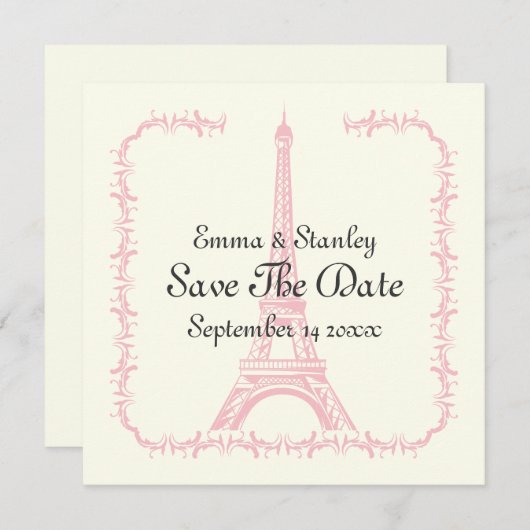 Paris Hochzeitsrosa Eiffelturm Save the Date (Vorne/Hinten)